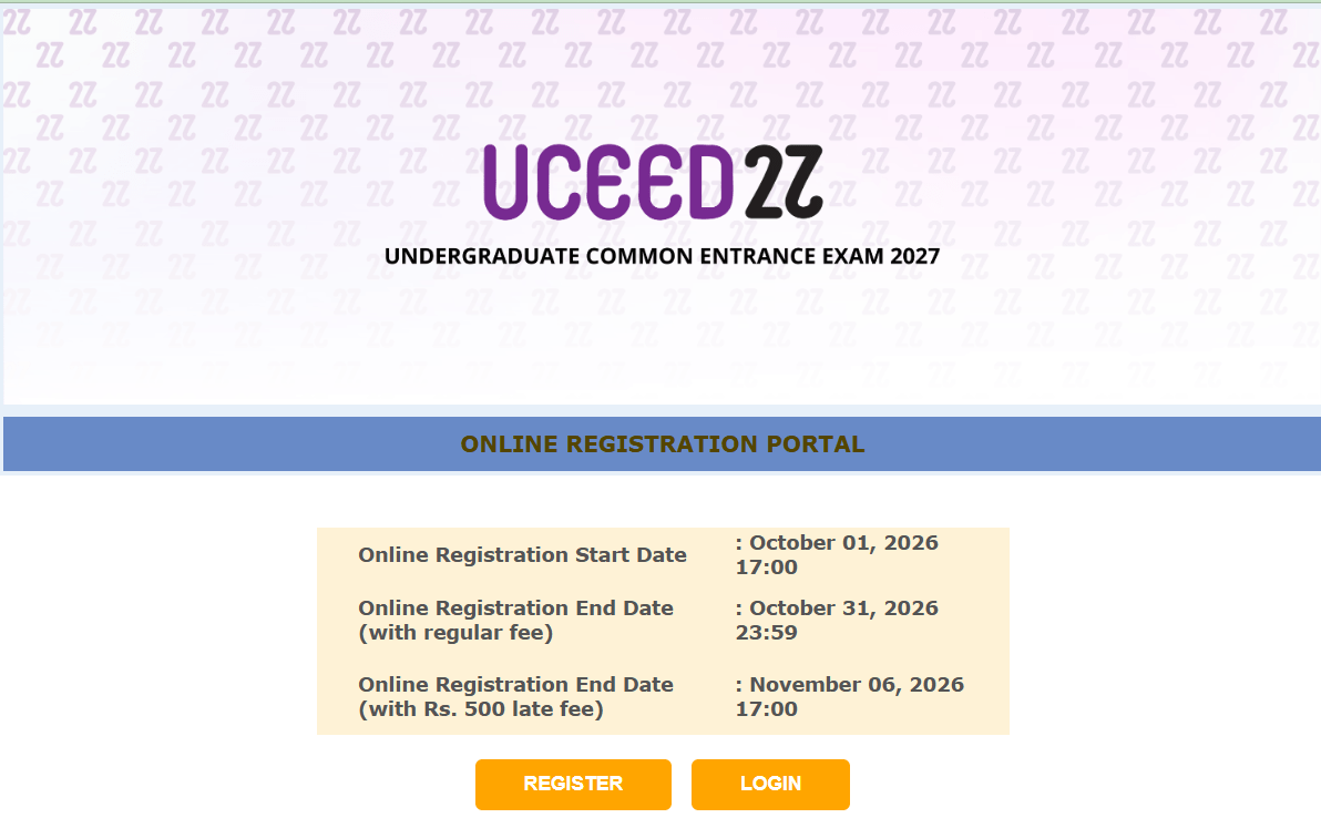 Official UCEED Online Registration Landing Page